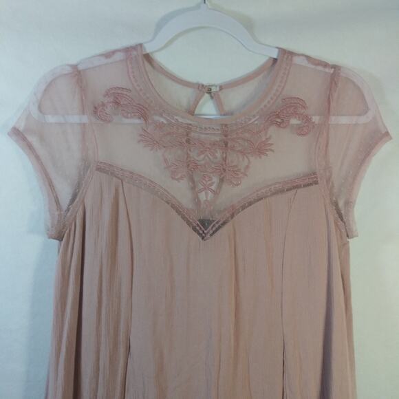 TRIXXI Boho Embroidered Mesh Flowy A-Line Blush Pink Dress Size Small Jr - Picture 3 of 8